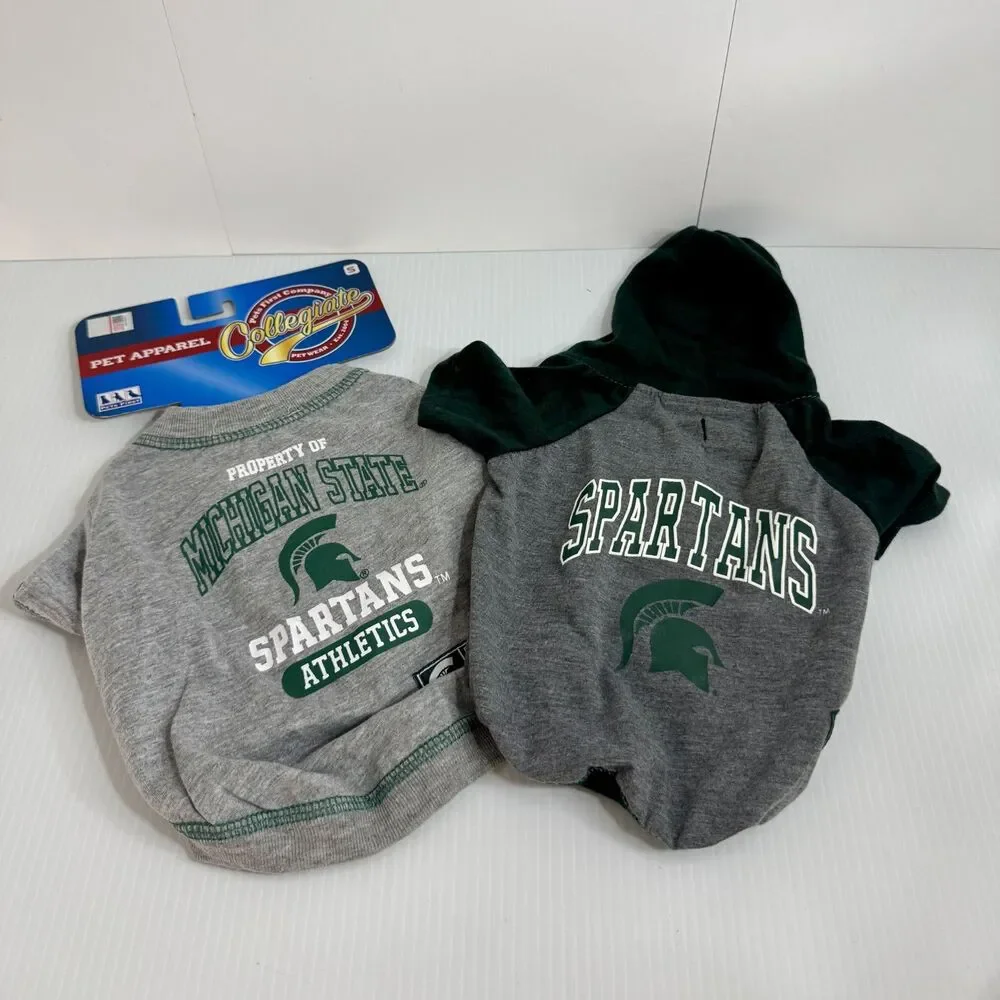 NWT Michigan State University MSU Spartans Dog Jersey & EUC Hoodie Set